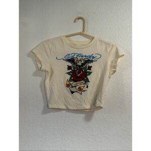 Ed Hardy Ladies Cropped Tee Size M Eagle Rose Anchor shirt top